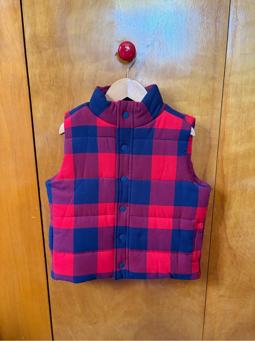 Red and Navy Buffalo Plaid Puffer Vest